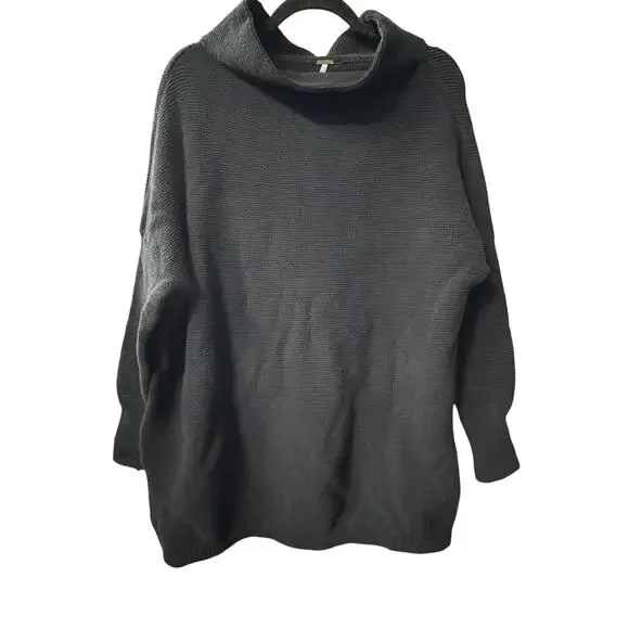 Black Funnel Neck Knit Sweater Small Oversized Minimal - Picture 2 of 6